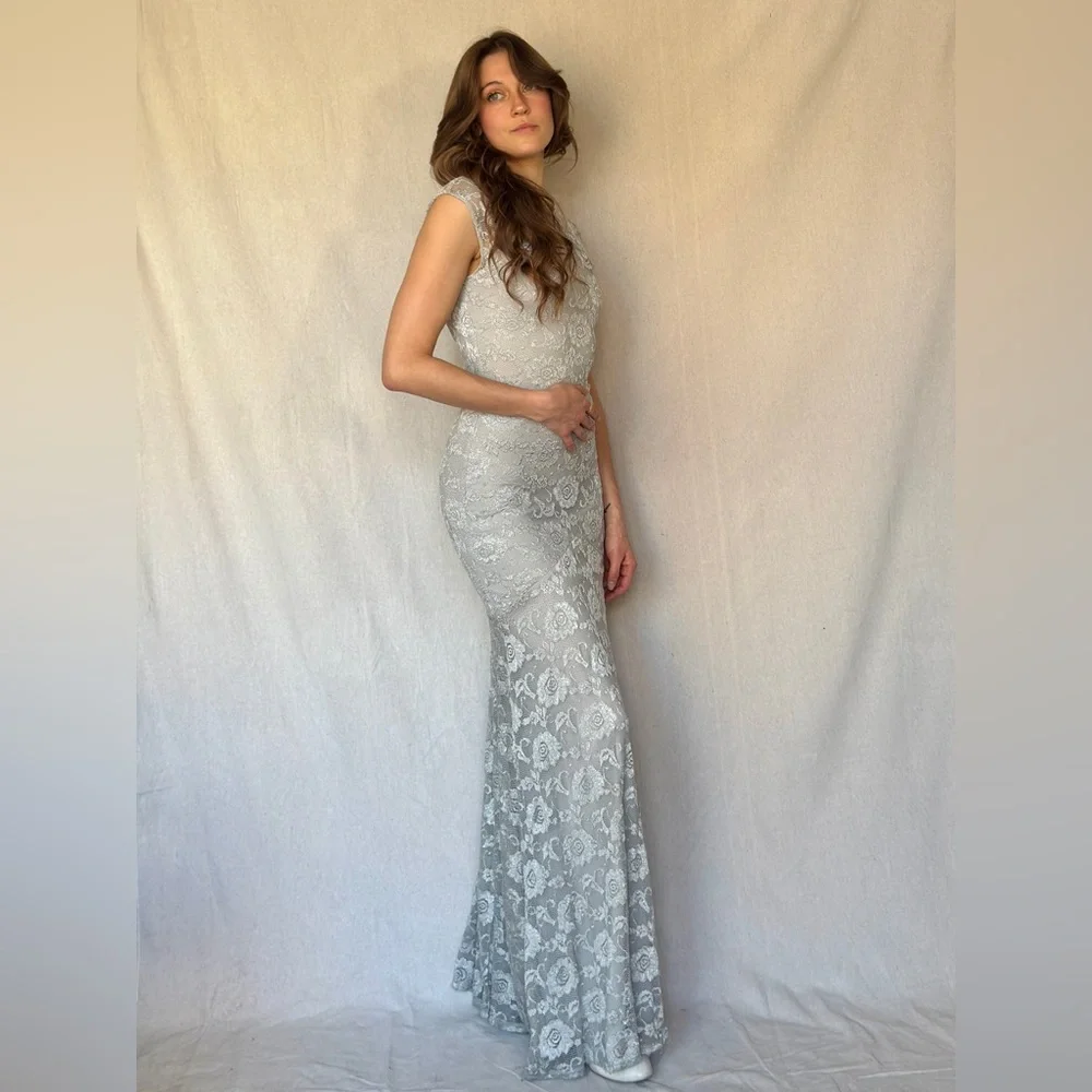 Vintage Y2K Silver Mermaid Bodycon Keyhole Dress - Picture 5 of 9